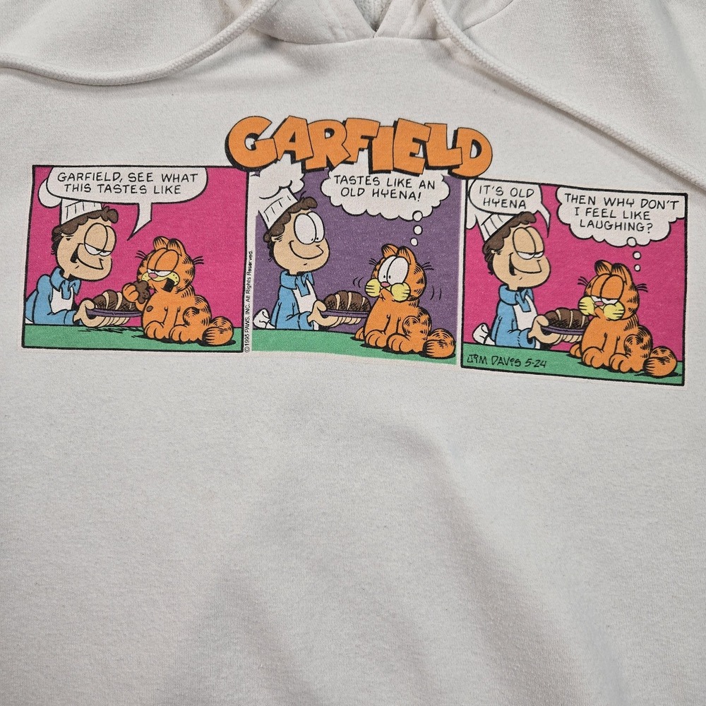 Garfield Hoodie Sweatshirt Mens Medium White Comic Strip Graphic Pullover Fleece - Picture 10 of 11